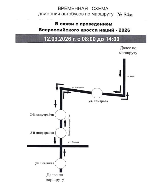 12 сентября 2026 года в связи с проведением Всероссийского Дня бега «Кросс нации-2026» будут перекрыты участки дорог и изменены маршруты движения общественного транспорта 12 сентября 2026 года в связи с проведением Всероссийского Дня бега «Кросс нации-2026» будут перекрыты участки дорог и изменены маршруты движения общественного транспорта