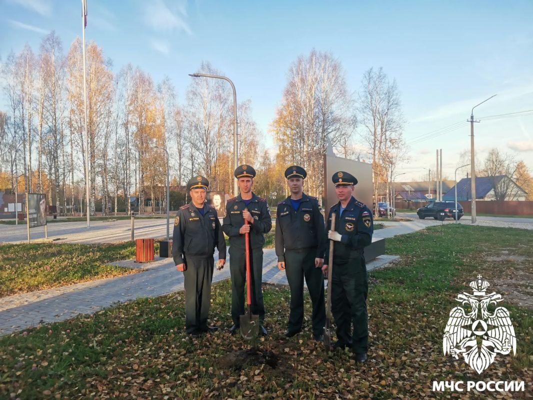 Вклад в будущее. В честь 100-летия органов государственного пожарного надзора сотрудники надзорной деятельности города Сосногорска и 28-й пожарно-спасательной части высадили на Аллее Славы у парка Победы саженцы кедра